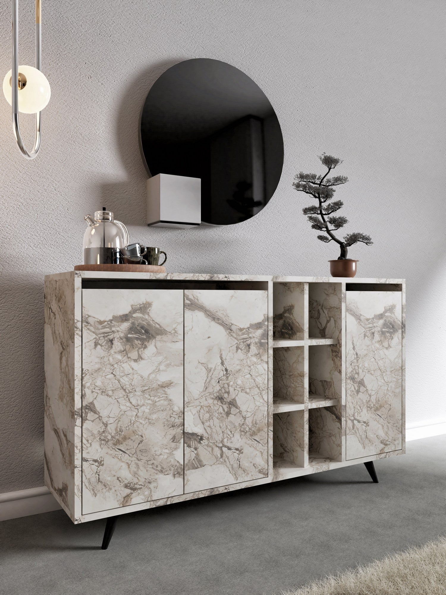 Aparador – 140cm x 86cm x 40cm – Mármore de Éfeso – Painel de partículas revestido a melamina