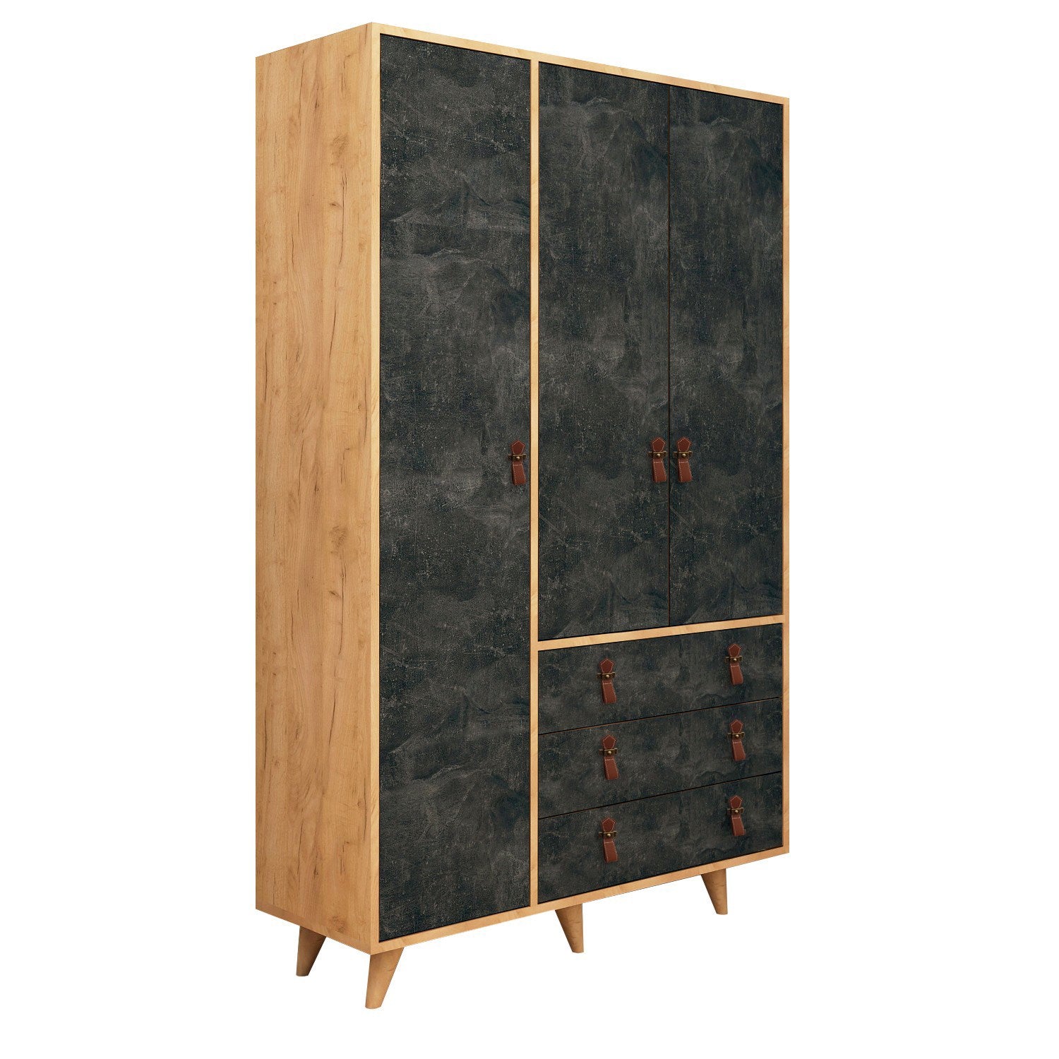 Guarda-roupa de madeira – 120 cm x 187 cm x 52 cm – Carvalho e Cinza Escuro – Melamina