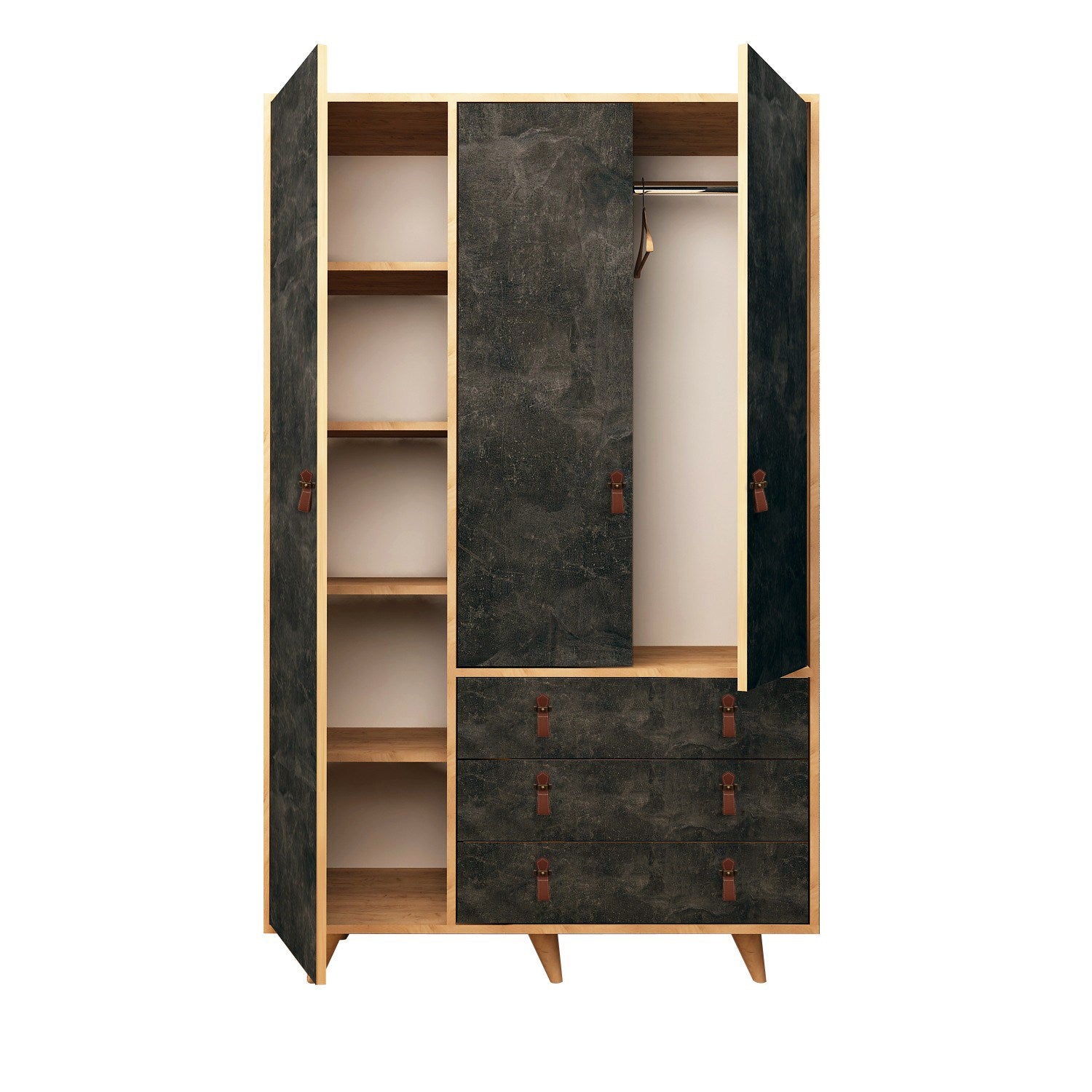 Guarda-roupa de madeira – 120 cm x 187 cm x 52 cm – Carvalho e Cinza Escuro – Melamina