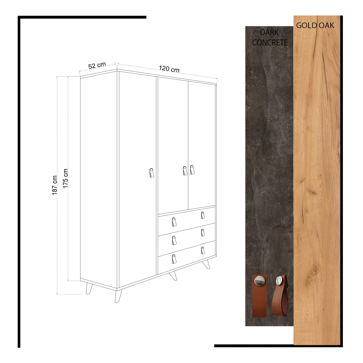 Guarda-roupa de madeira – 120 cm x 187 cm x 52 cm – Carvalho e Cinza Escuro – Melamina