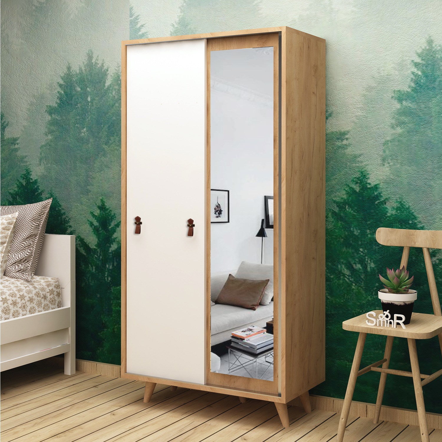 Guarda-roupa – 100 cm × 190 cm × 60 cm – Carvalho e Branco – Painel de Partículas