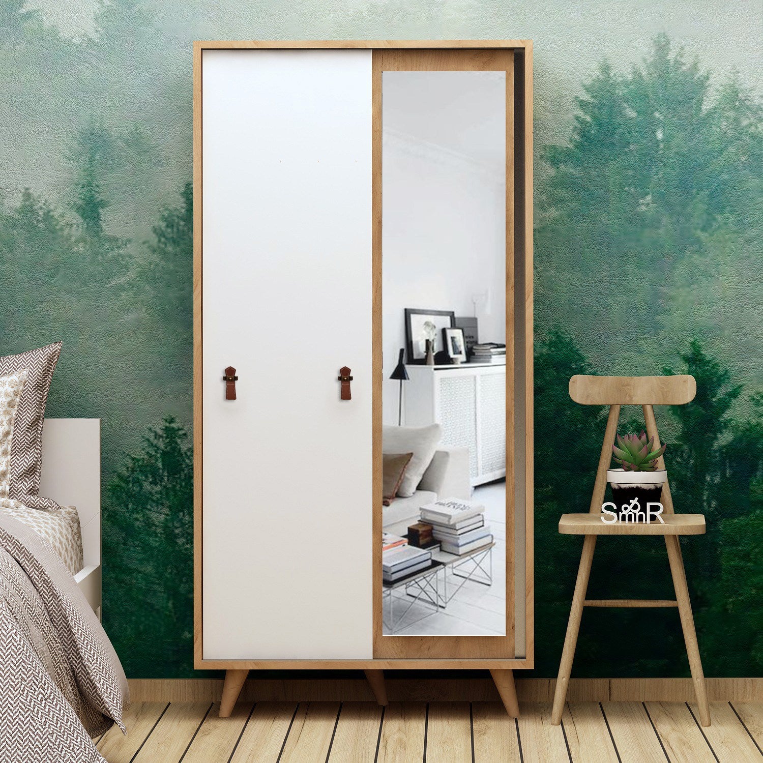 Guarda-roupa – 100 cm × 190 cm × 60 cm – Carvalho e Branco – Painel de Partículas