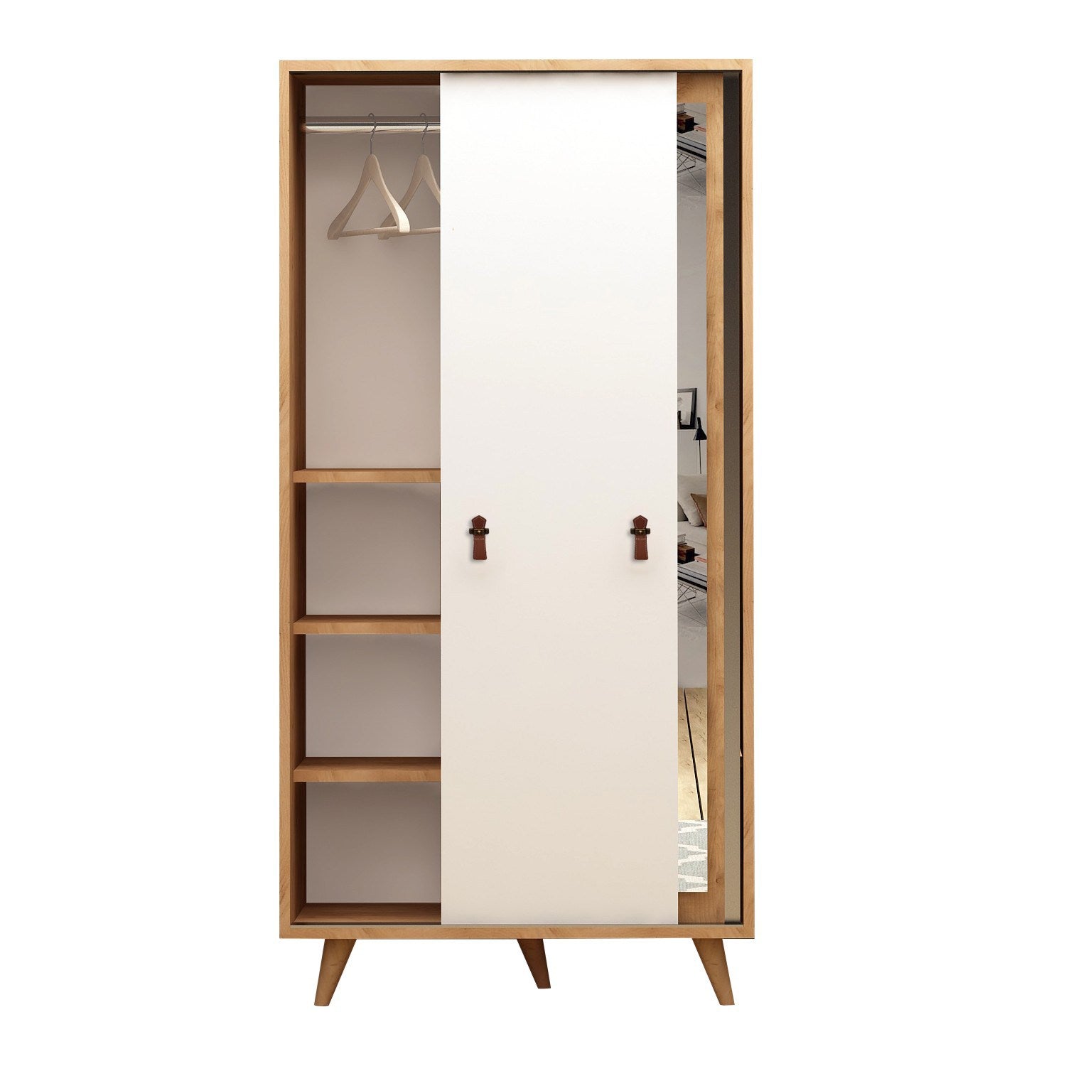 Guarda-roupa – 100 cm × 190 cm × 60 cm – Carvalho e Branco – Painel de Partículas