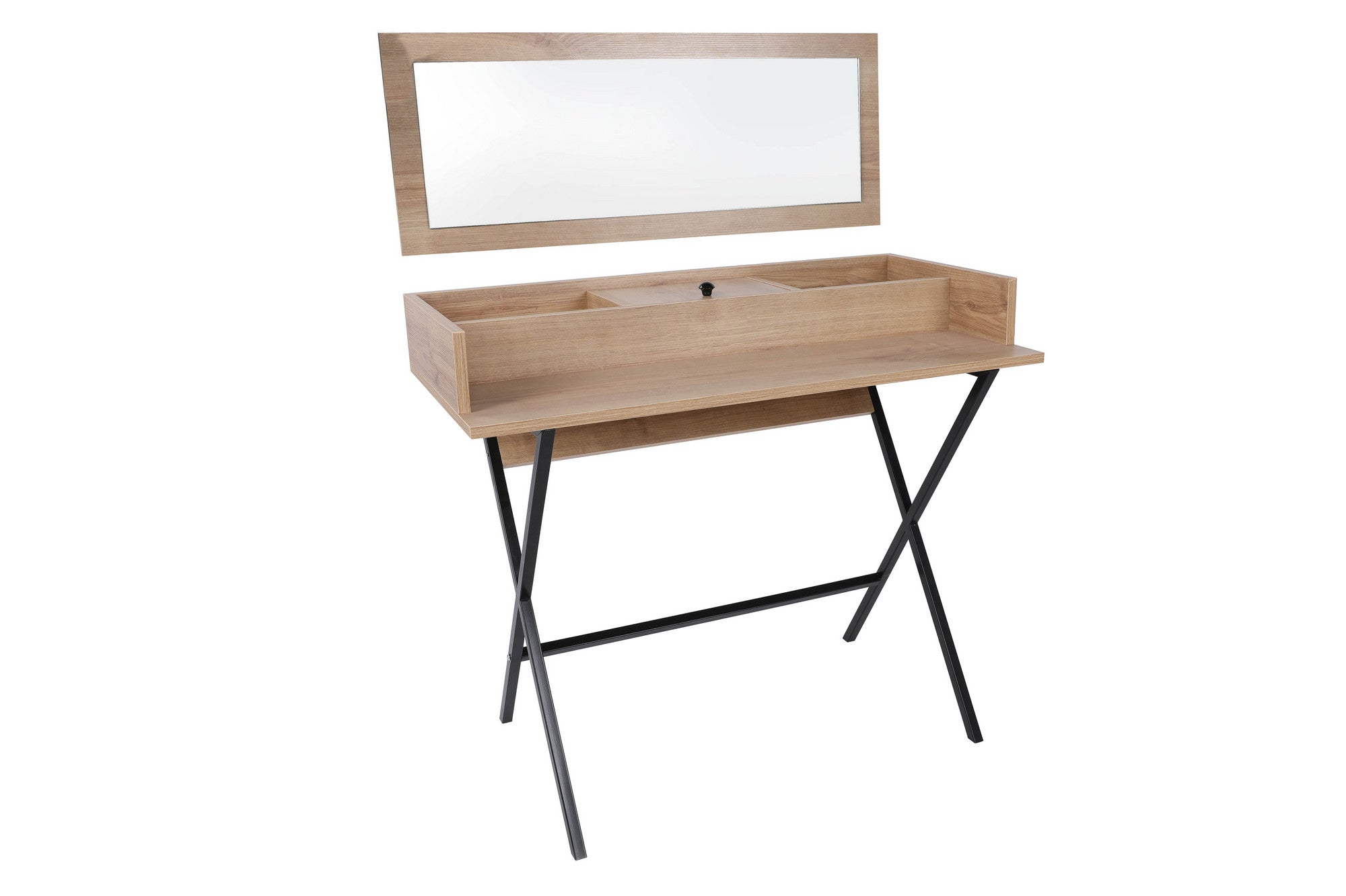 Toucador – 100 cm x 50 cm x 89 cm – Preto/Nogueira – Painel de partículas com revestimento a melamina