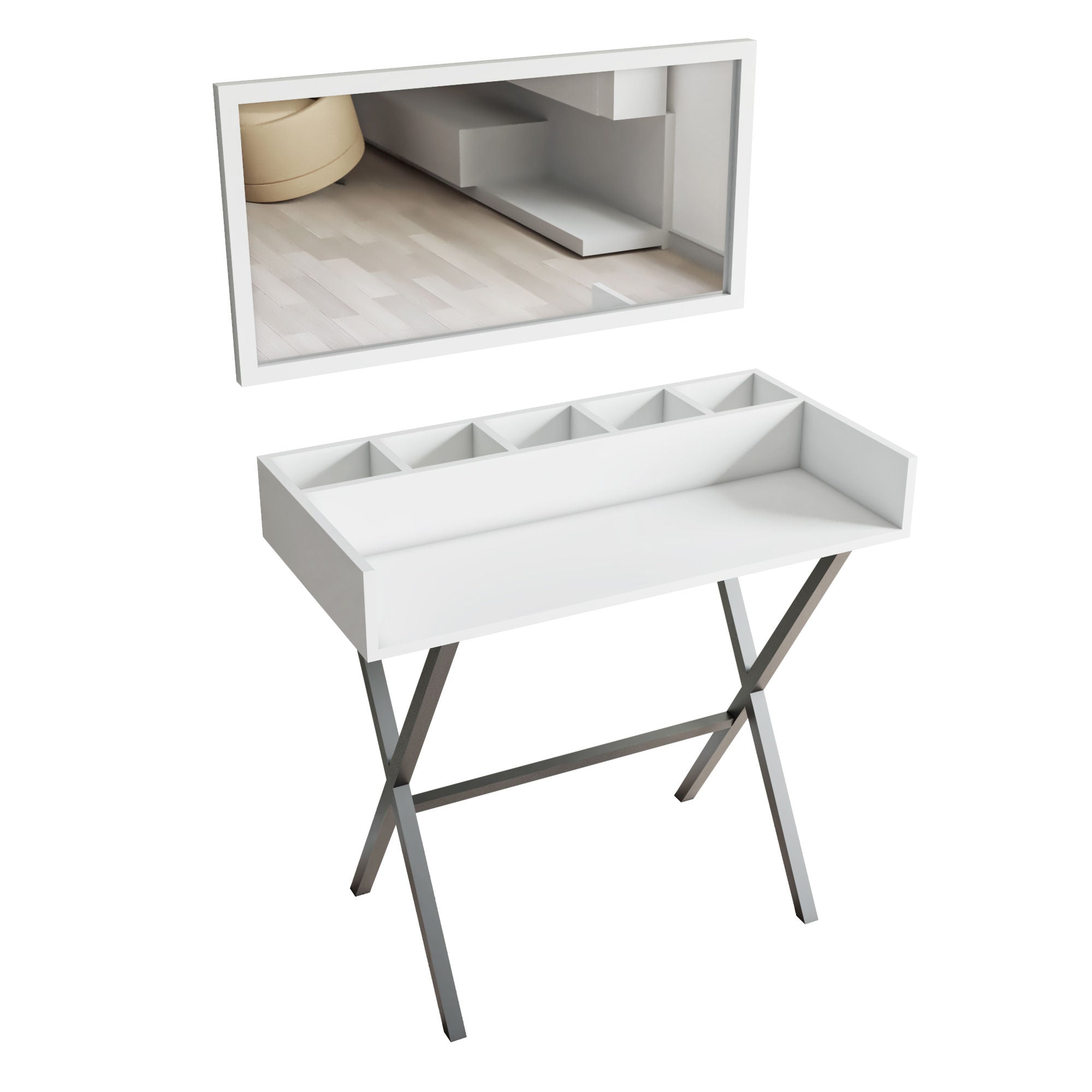 Toucador – 100cm x 91cm x 50cm – Branco e Preto – Painéis de Partículas revestidos a Melamina