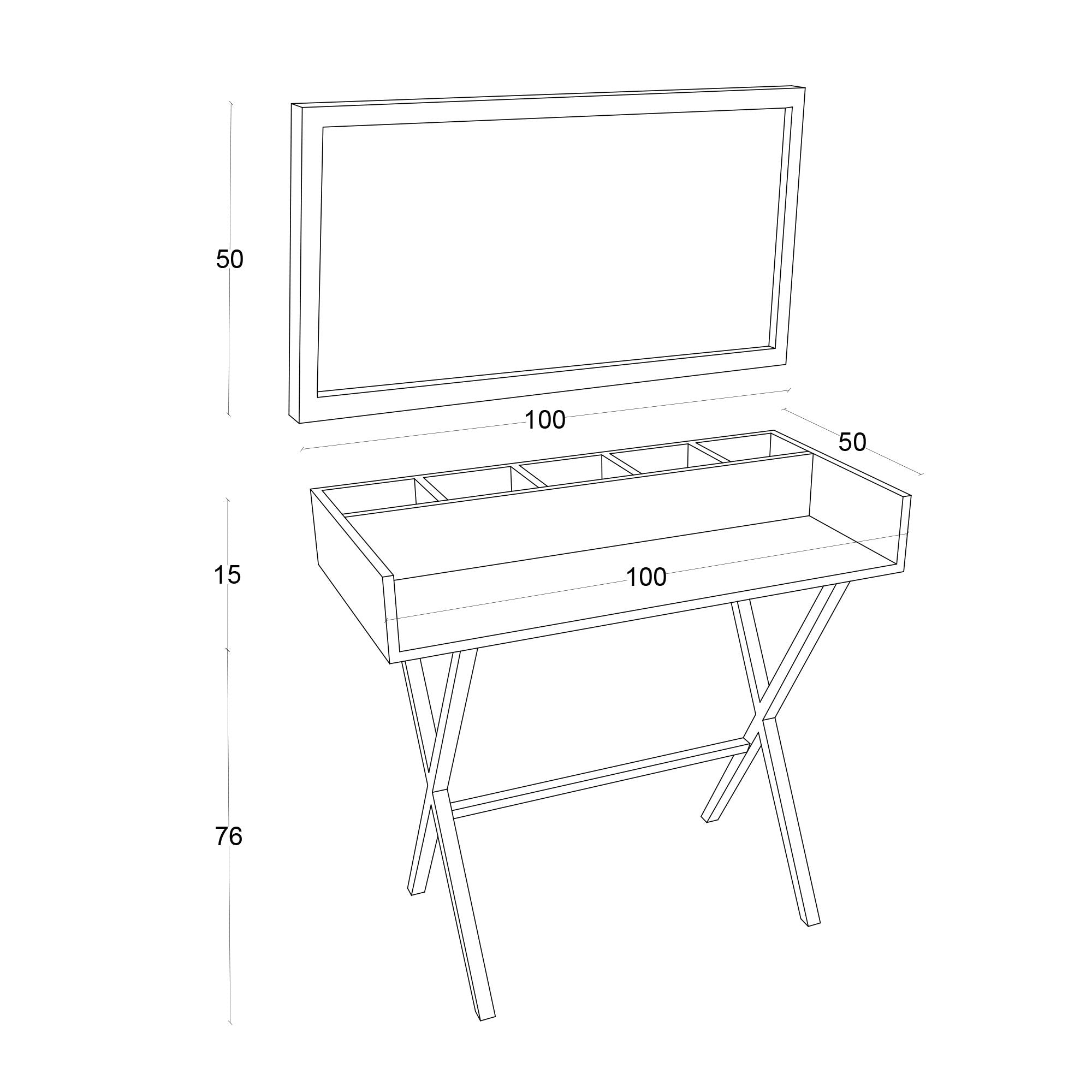 Toucador – 100cm x 91cm x 50cm – Branco e Preto – Painéis de Partículas revestidos a Melamina