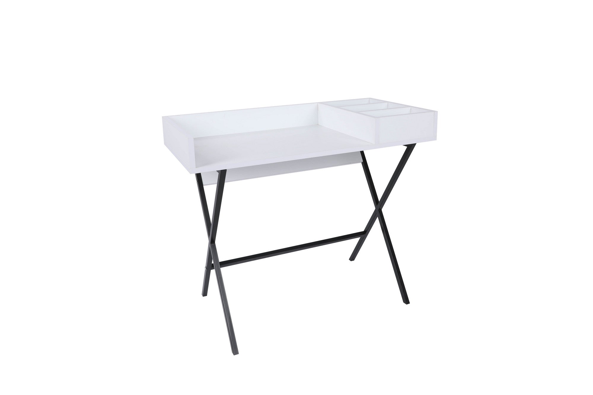 Toucador – 100cm x 50cm x 89cm – Branco e Preto – Painel de partículas com revestimento a melamina e pernas metálicas
