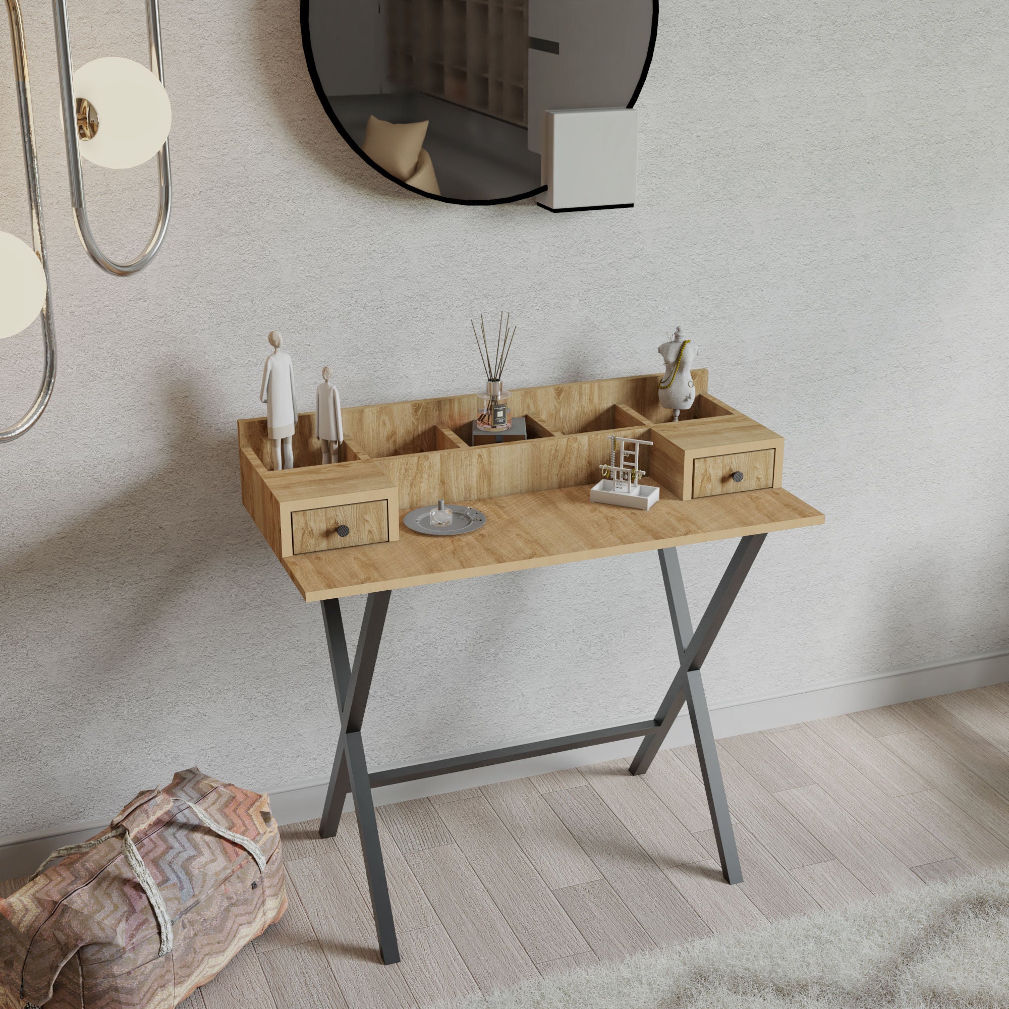 Toucador – 100 cm x 50 cm x 89 cm – Carvalho e Preto – Melamina