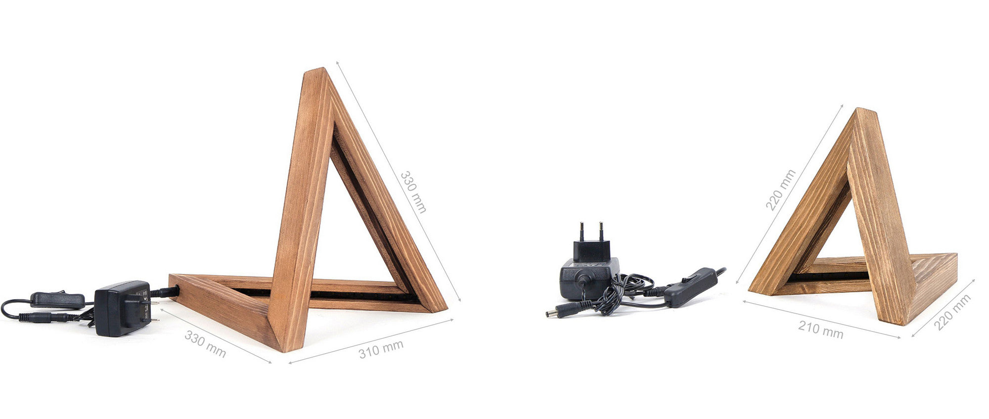 Conjunto de abajures artesanais (2 peças), madeira de abeto marrom, iluminação LED | Grande: 33x33x31 cm, Pequeno: 22x22x21 cm | Design rústico moderno, perfeito para decoração de casa