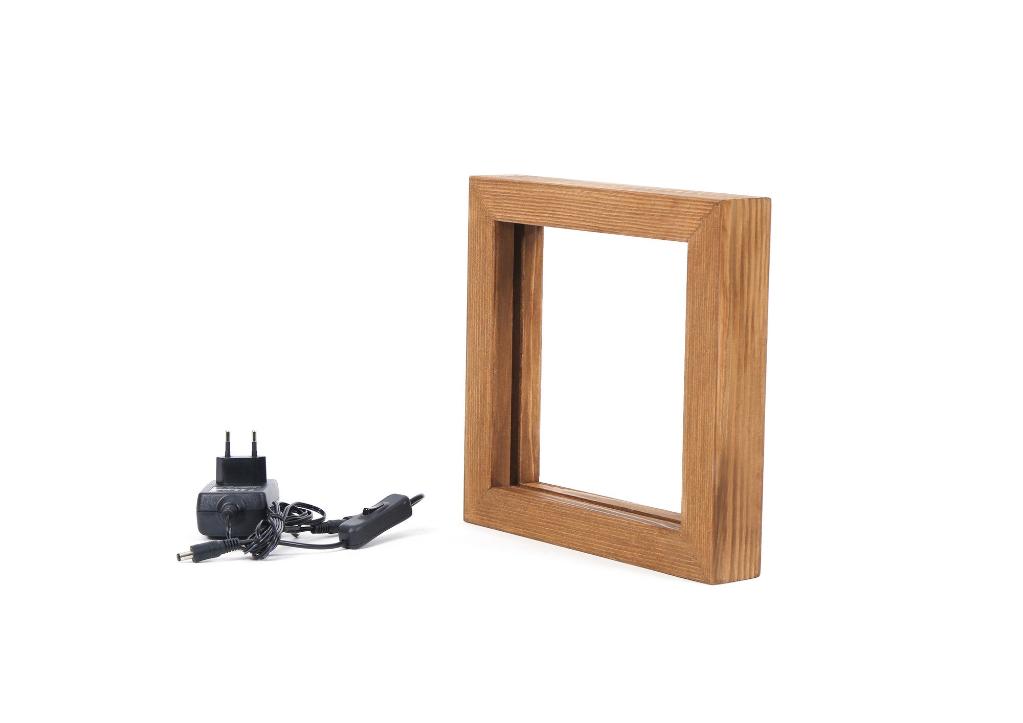 Candeeiro de Mesa Rústica Feita à Mão, Marrom, 25 x 25 x 5 cm | 100% Madeira de Abeto, Iluminação LED, Secagem em Forno, Acabamento em Verniz | Design Moderno e Elegante para Decoração de Casa
