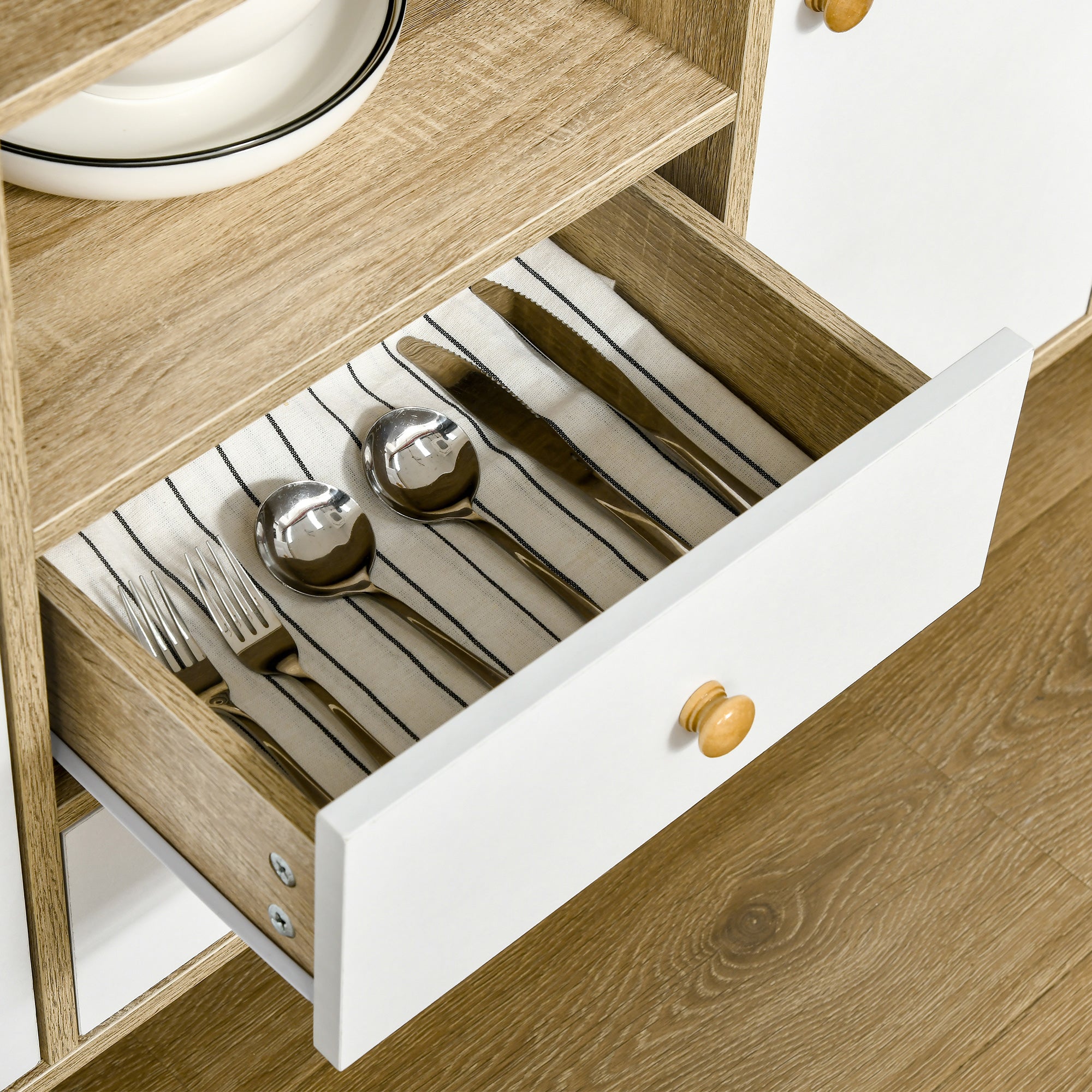 Aparador de Sala de Estar – 100x30x85 cm – Branco e Madeira Natural
