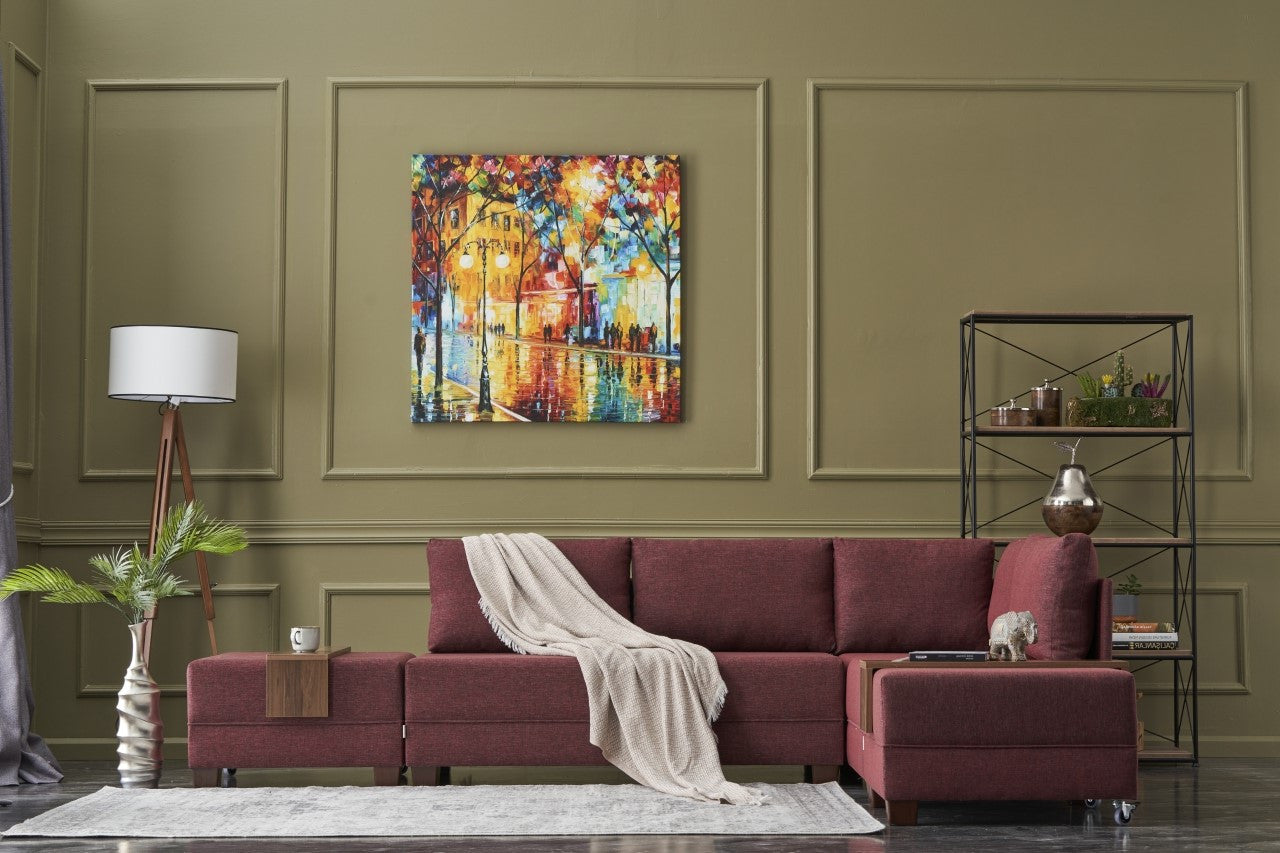 Sofá-cama de canto – 210 cm x 280 cm – Vermelho Claret – 100% poliéster e madeira