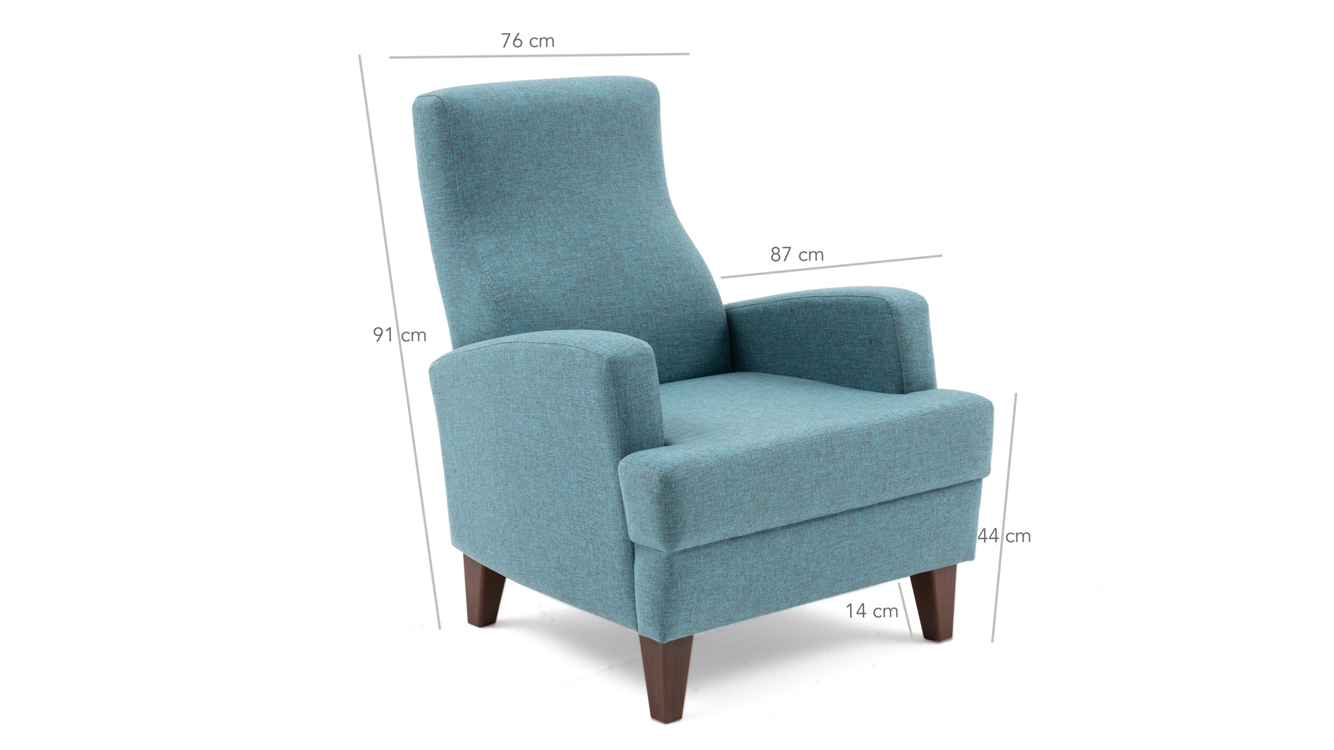 Poltrona Elegante – 76 cm L x 91 cm A x 87 cm P – Turquesa – 100% Poliéster