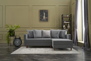 Sofá-cama de canto moderno, cinza, estrutura de madeira de faia, 215 cm | 100% poliéster, fácil de limpar, inclui almofadas | Perfeito para espaços de estar elegantes