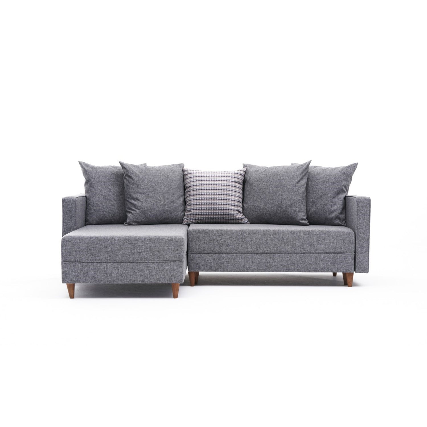Sofá-cama de canto moderno, cinza, estrutura de madeira de faia, 215 cm | 100% poliéster, fácil de limpar, inclui almofadas | Perfeito para espaços de estar elegantes