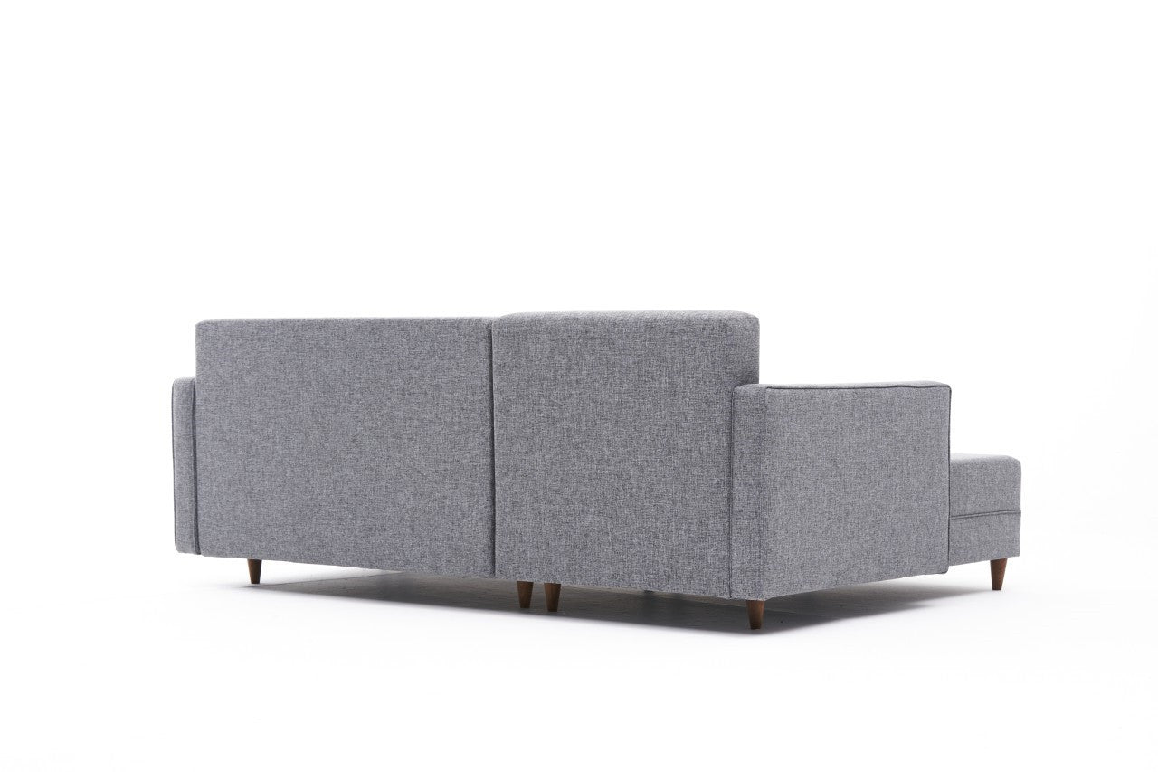 Sofá-cama de canto moderno, cinza, estrutura de madeira de faia, 215 cm | 100% poliéster, fácil de limpar, inclui almofadas | Perfeito para espaços de estar elegantes
