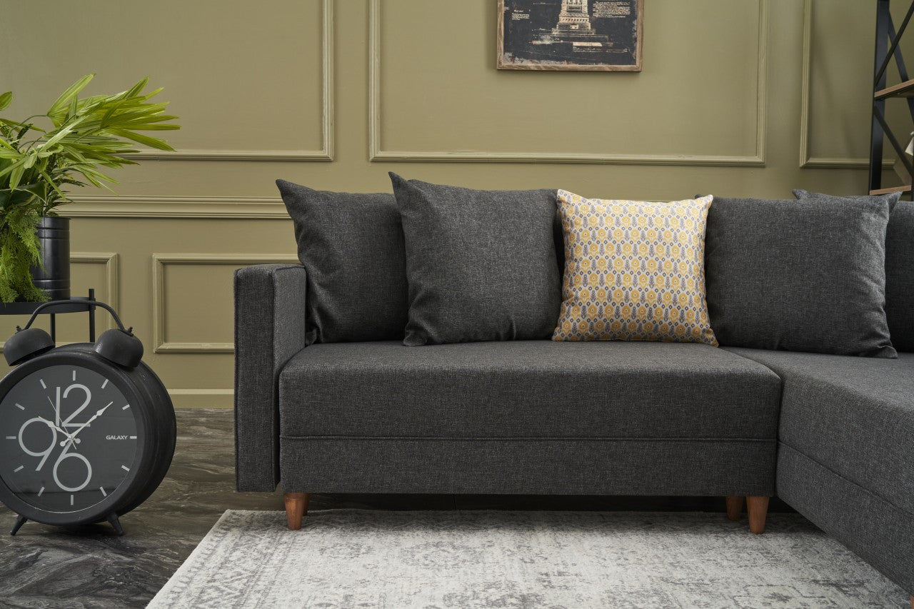 Sofá-cama de canto moderno, antracite, 215 x 150 x 80 cm | Estrutura em madeira de faia, 100% poliéster, fácil de limpar, inclui almofadas | Design escandinavo elegante