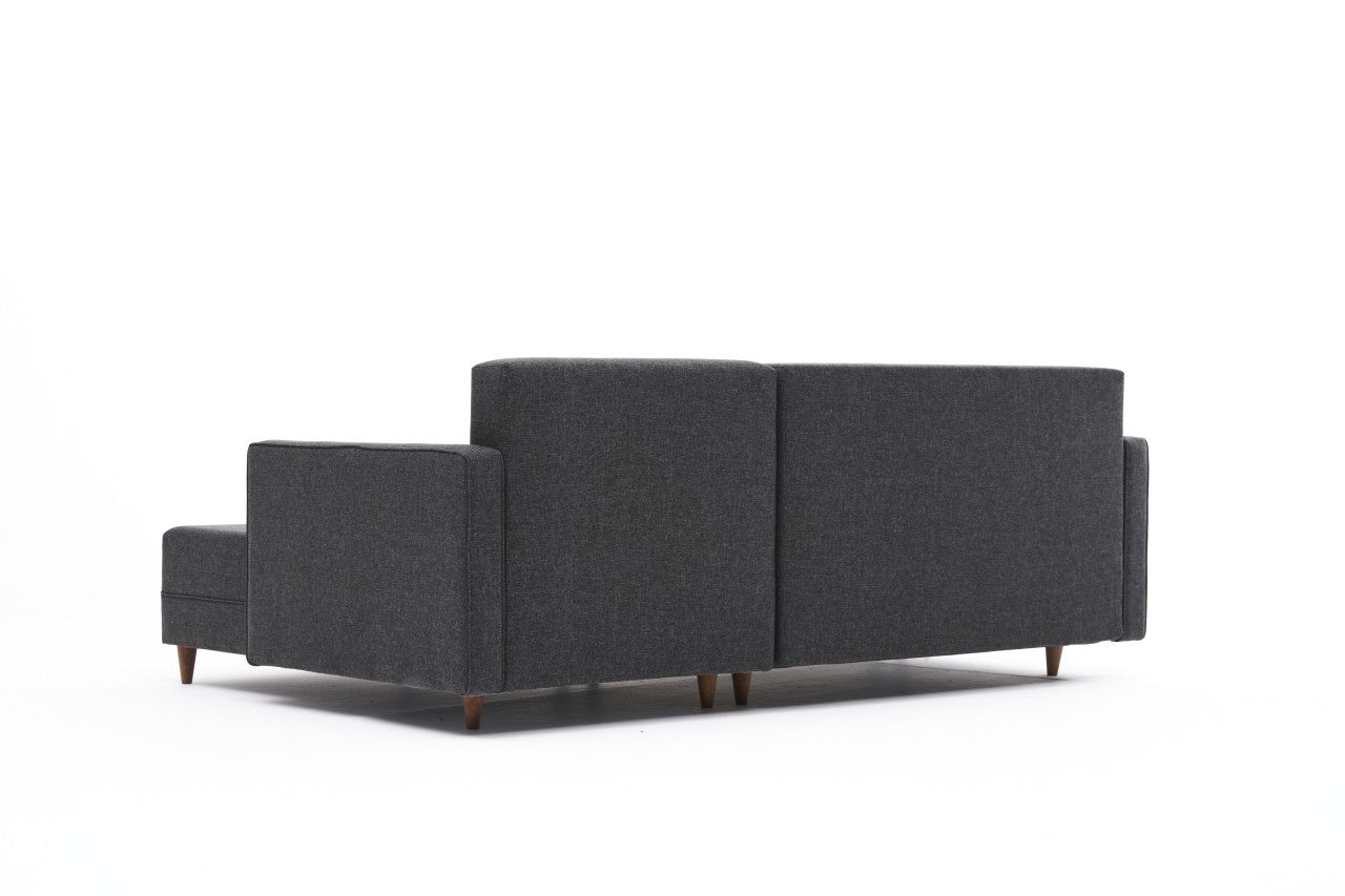 Sofá-cama de canto moderno, antracite, 215 x 150 x 80 cm | Estrutura em madeira de faia, 100% poliéster, fácil de limpar, inclui almofadas | Design escandinavo elegante