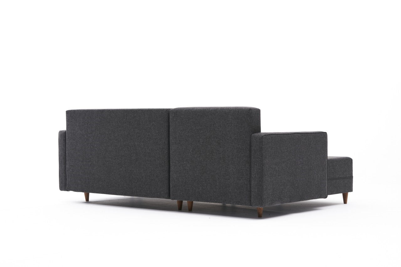Sofá-cama de canto moderno, antracite, 215 x 150 x 80 cm | Estrutura em madeira de faia, 100% poliéster, fácil de limpar, inclui almofadas | Design escandinavo elegante
