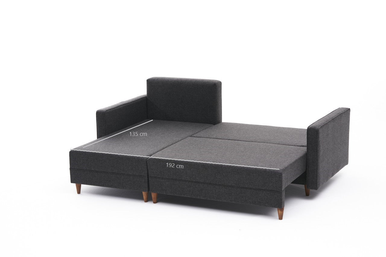 Sofá-cama de canto moderno, antracite, 215 x 150 x 80 cm | Estrutura em madeira de faia, 100% poliéster, fácil de limpar, inclui almofadas | Design escandinavo elegante