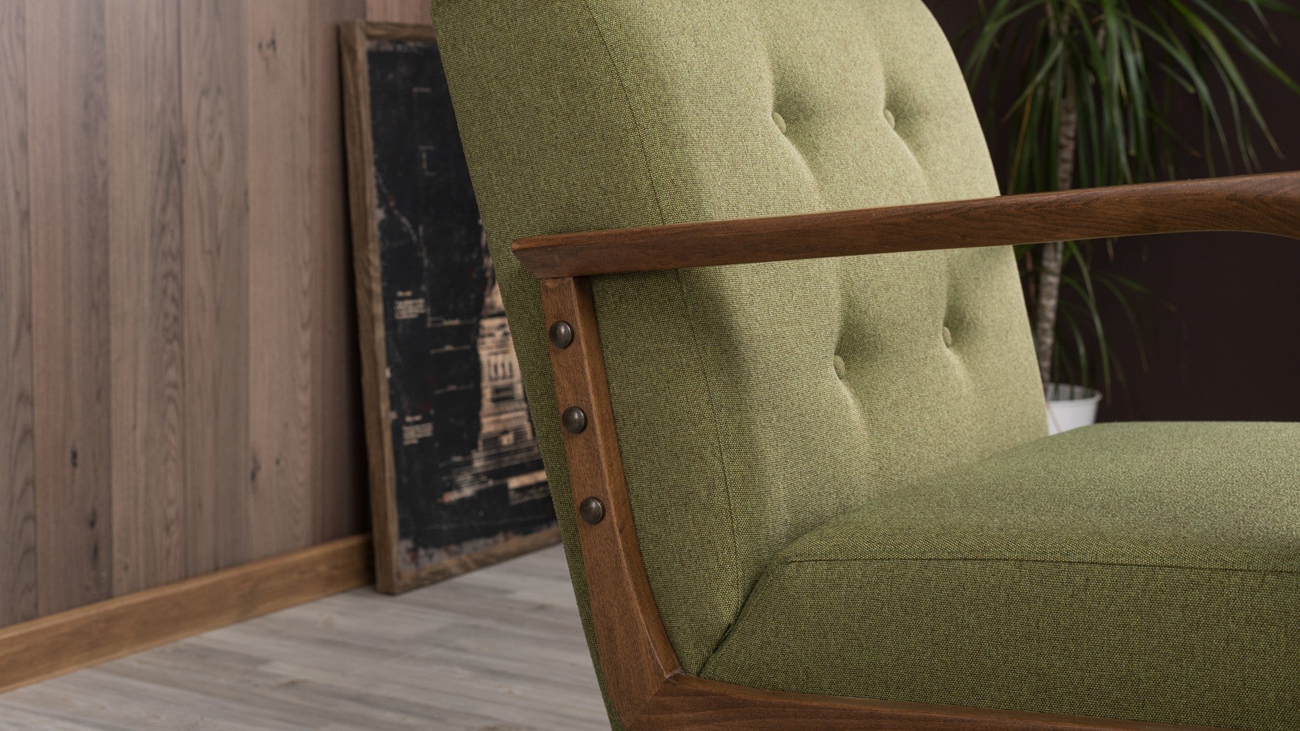 Poltrona moderna – 69x80x83 cm – Verde – 100% poliéster, madeira de faia, nogueira