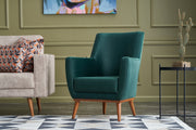 Poltrona Elegante Verde, Tecido de Veludo, Estrutura de Madeira de Carpa, 74x80x75 cm | Assento de Espuma DNS 32, Fácil de Limpar | Perfeita para Decoração Moderna de Casas e Hotéis