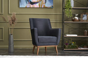 Poltrona Elegante, Veludo Antracite, 74 x 80 x 75 cm | Estrutura de Carpa, Pernas de Madeira de Faia, Espuma DNS 32 | Design Escandinavo Moderno, Fácil de Limpar