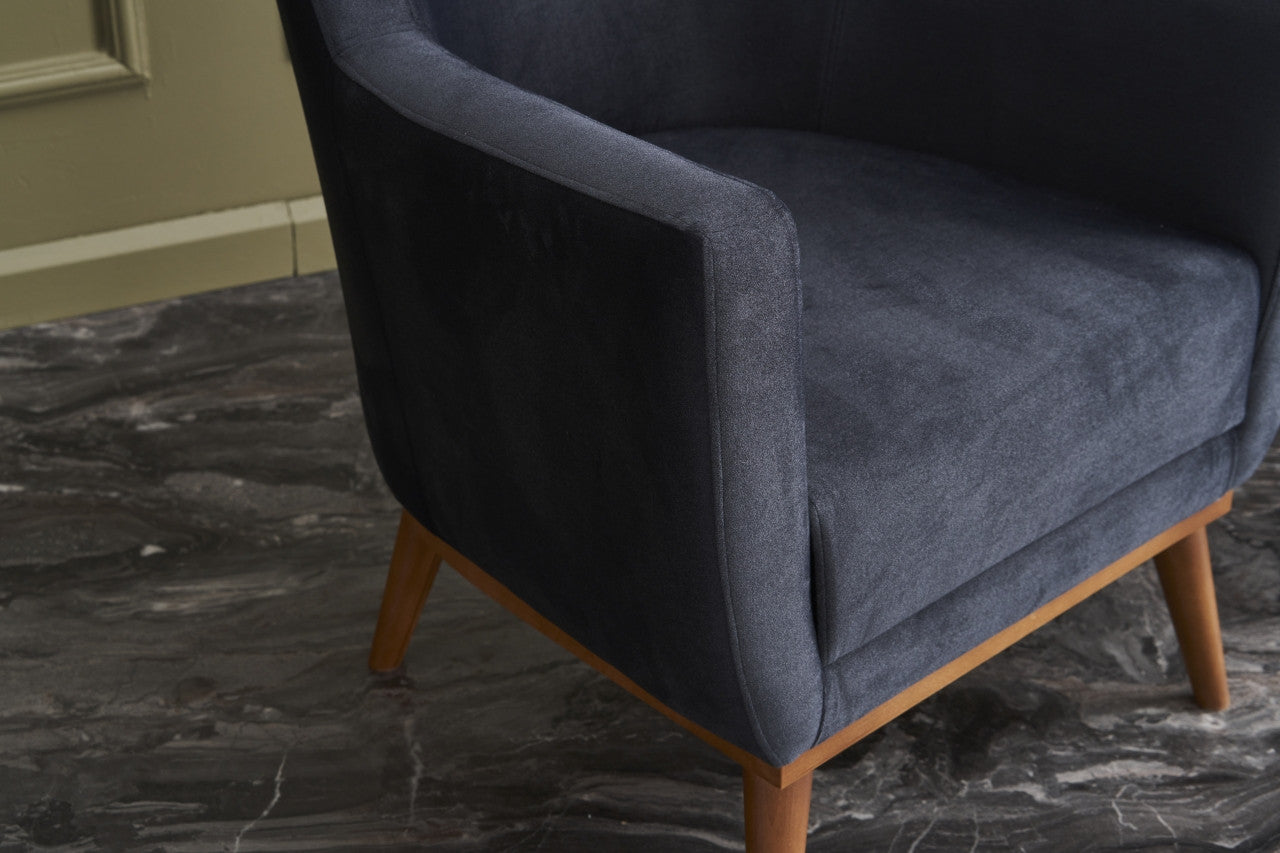 Poltrona Elegante, Veludo Antracite, 74 x 80 x 75 cm | Estrutura de Carpa, Pernas de Madeira de Faia, Espuma DNS 32 | Design Escandinavo Moderno, Fácil de Limpar
