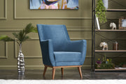 Poltrona Elegante Azul, Tecido de Veludo, Estrutura de Madeira de Carpa, 74 x 80 x 75 cm | Assento de Espuma DNS 32, Fácil de Limpar | Perfeita para Decoração Moderna e Escandinava