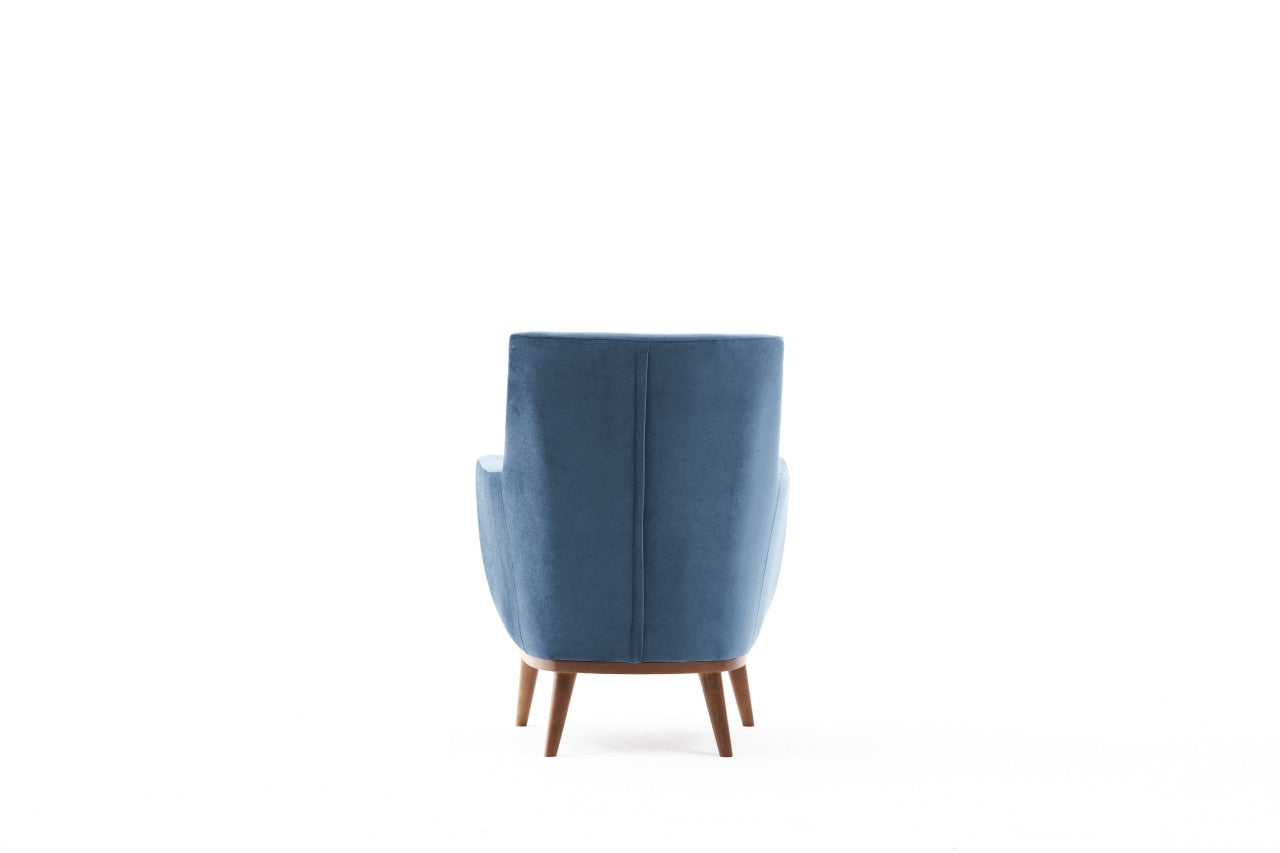 Poltrona Elegante Azul, Tecido de Veludo, Estrutura de Madeira de Carpa, 74 x 80 x 75 cm | Assento de Espuma DNS 32, Fácil de Limpar | Perfeita para Decoração Moderna e Escandinava