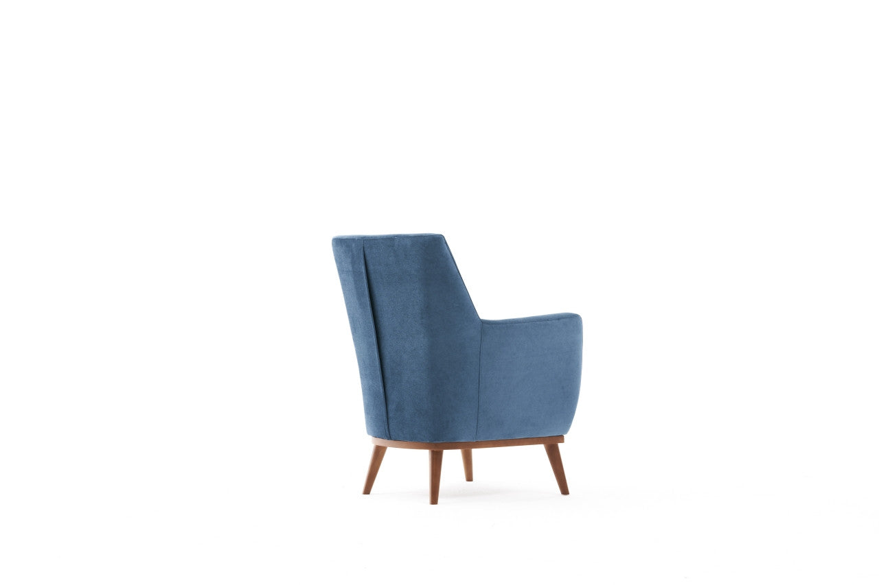 Poltrona Elegante Azul, Tecido de Veludo, Estrutura de Madeira de Carpa, 74 x 80 x 75 cm | Assento de Espuma DNS 32, Fácil de Limpar | Perfeita para Decoração Moderna e Escandinava