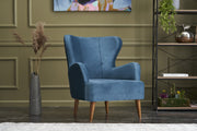 Poltrona Elegante – 73x87x80 cm – Azul – Tecido de Veludo e Madeira de Carpa