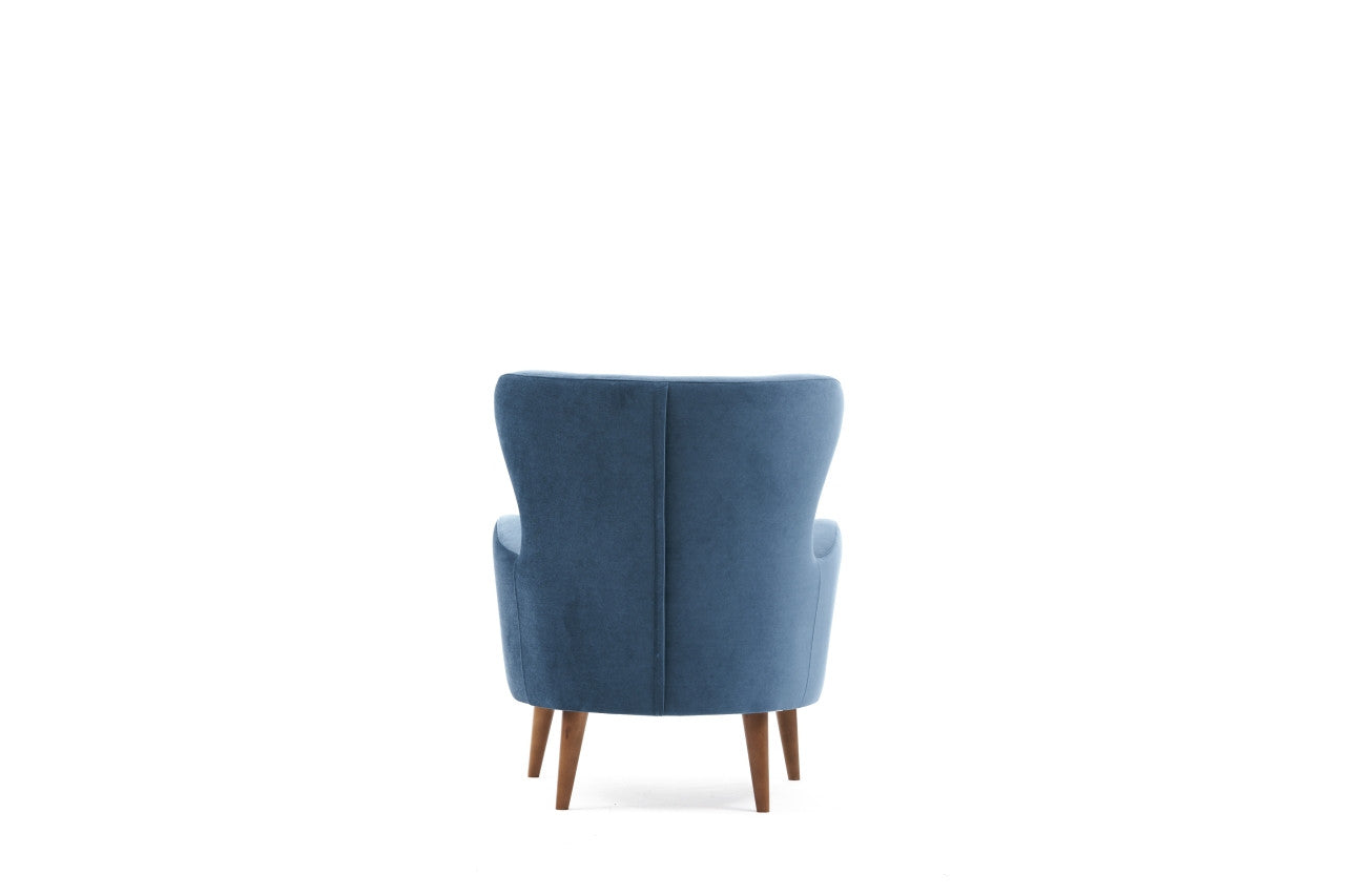 Poltrona Elegante – 73x87x80 cm – Azul – Tecido de Veludo e Madeira de Carpa