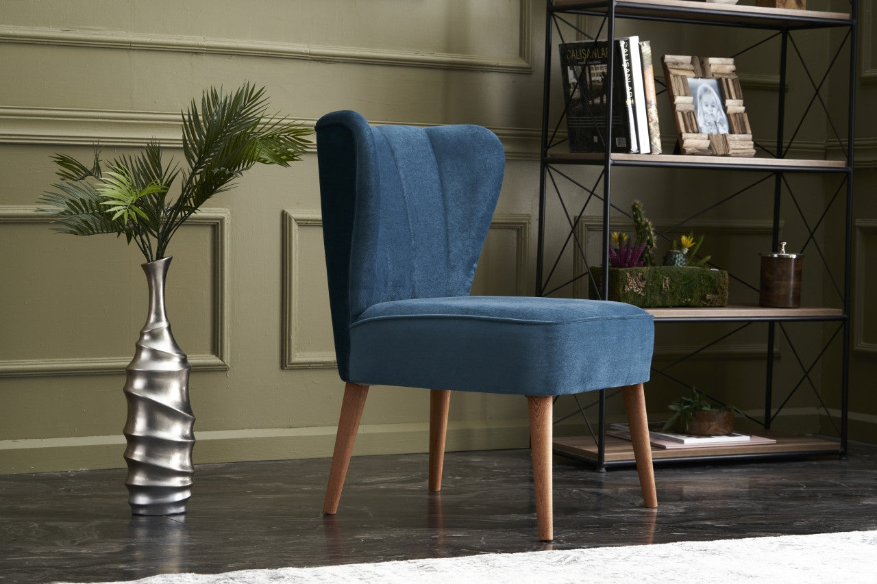 Poltrona moderna – 65x65x80 cm – azul – estrutura de madeira de faia