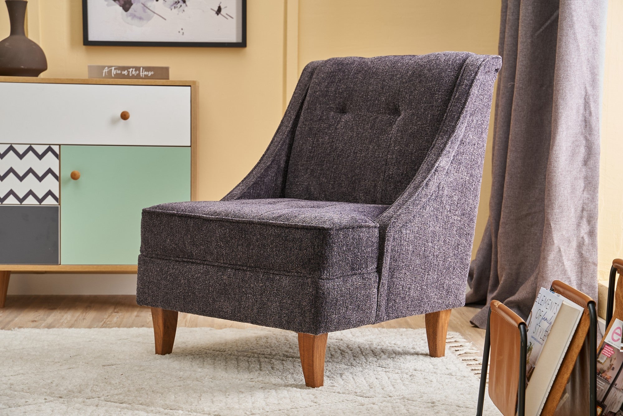 Poltrona Elegante, Antracite, 67 x 73 x 70 cm | Estrutura 100% madeira de faia, espuma 32 DNS para maior conforto | Uma adição elegante a qualquer ambiente