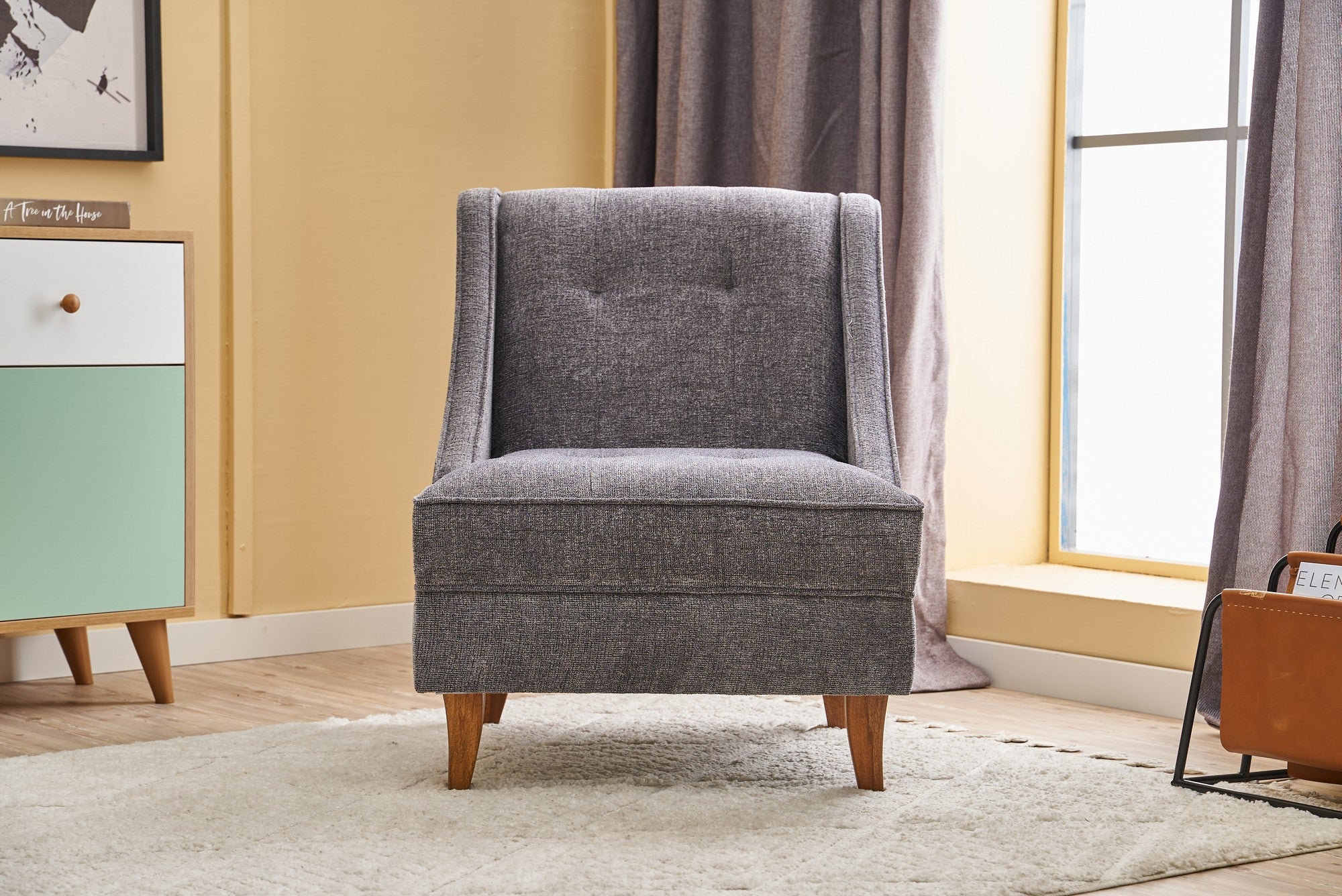 Poltrona Elegante, Cinza, 67 x 73 x 70 cm | Estrutura 100% Madeira de Faia, Espuma 32 DNS para Conforto | Uma Adição Elegante para Sala de Estar e Escritório