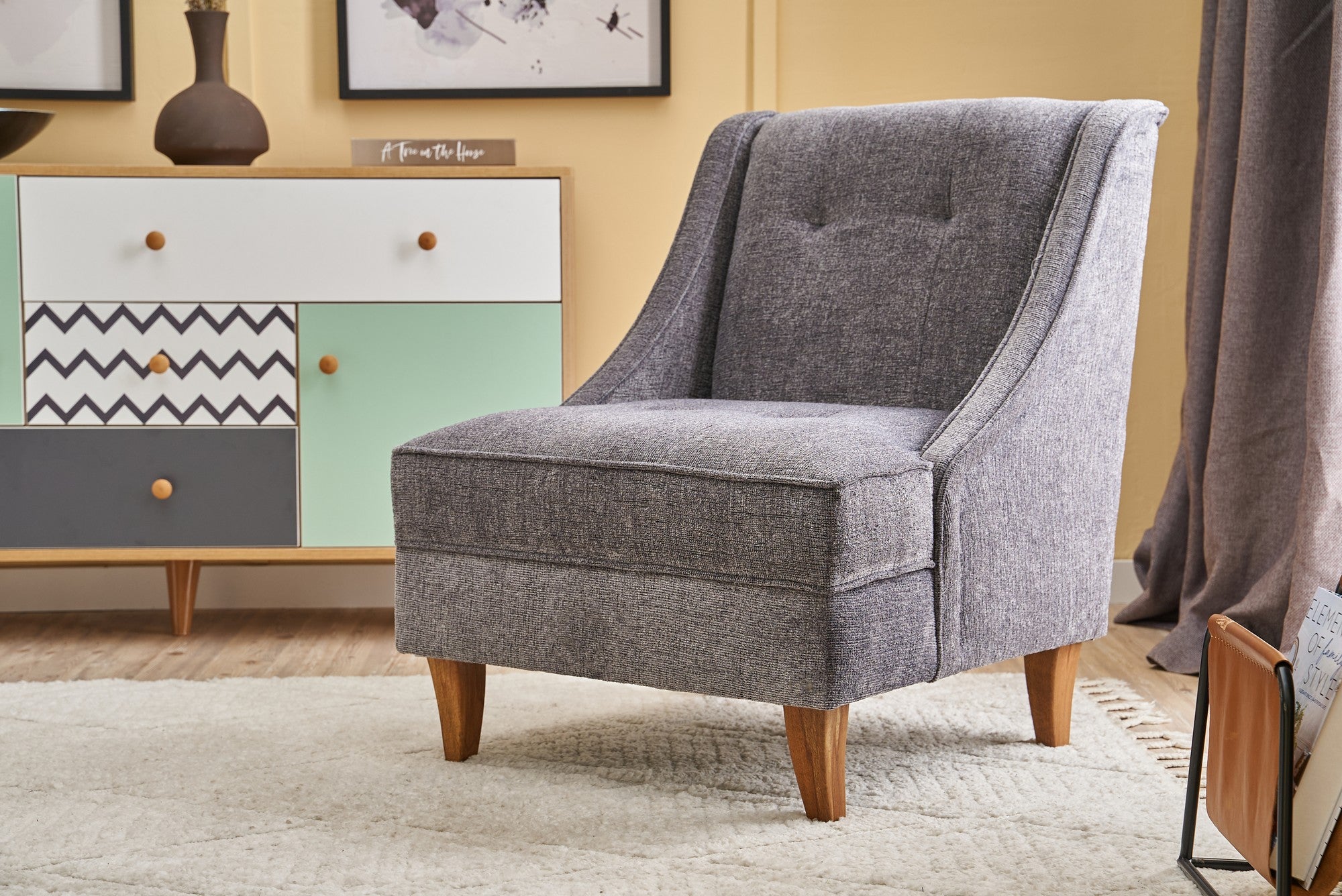 Poltrona Elegante, Cinza, 67 x 73 x 70 cm | Estrutura 100% Madeira de Faia, Espuma 32 DNS para Conforto | Uma Adição Elegante para Sala de Estar e Escritório