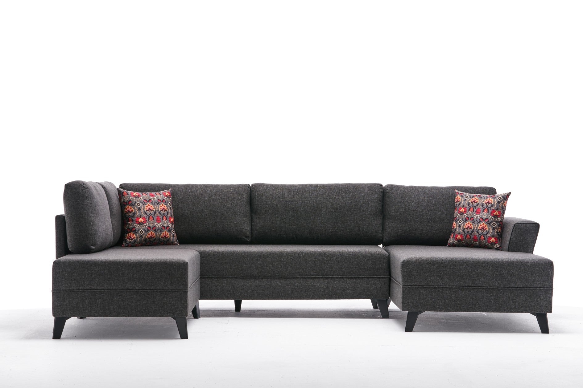 Sofá-cama de canto moderno – 300 cm – Antracite – Madeira de abeto e tecido poliéster/linho