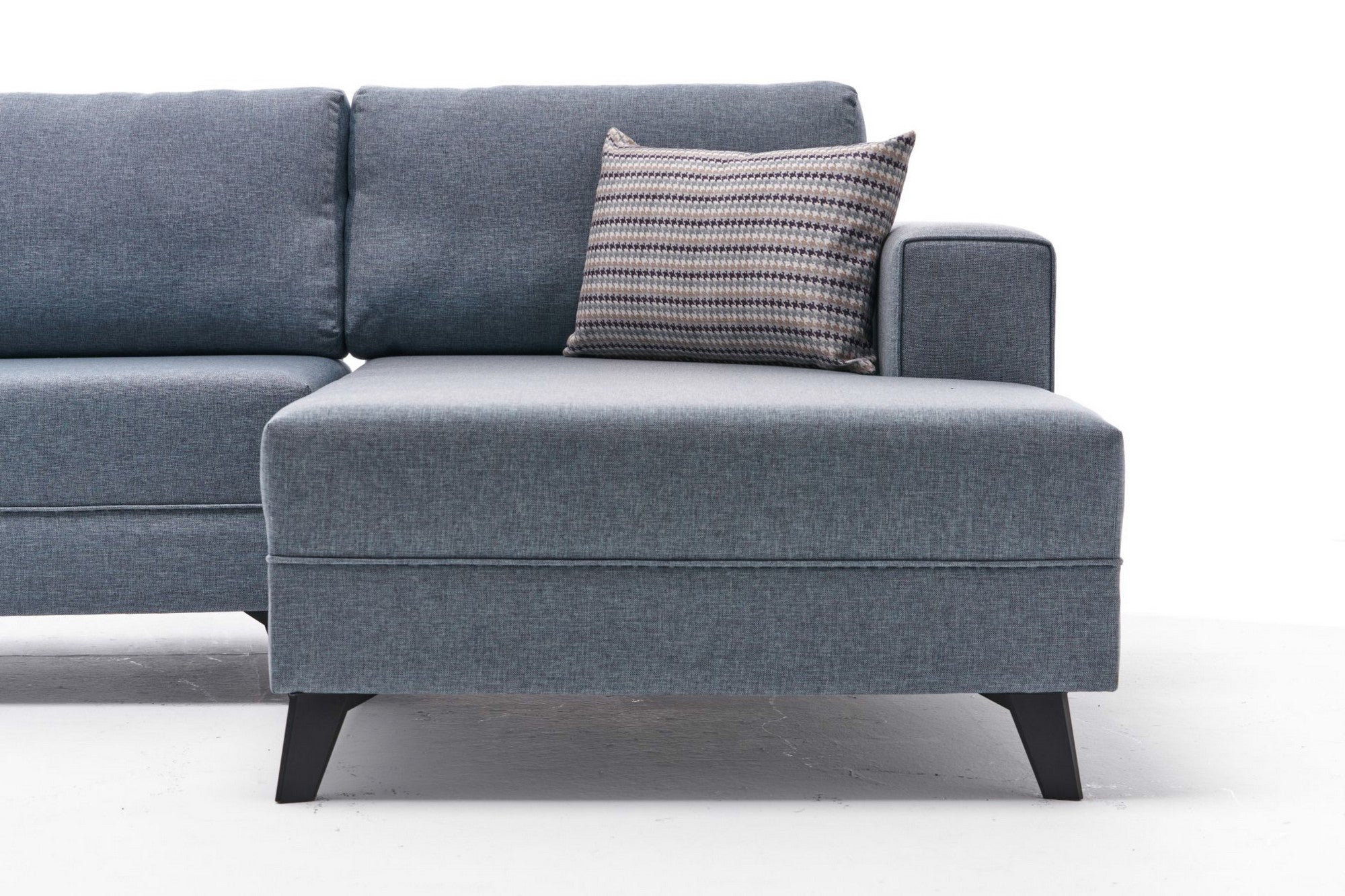 Sofá-cama de canto moderno, tecido azul, 300 cm | Estrutura de madeira de abeto, espuma 28 DNS, fácil de limpar | Perfeito para espaços industriais e escandinavos