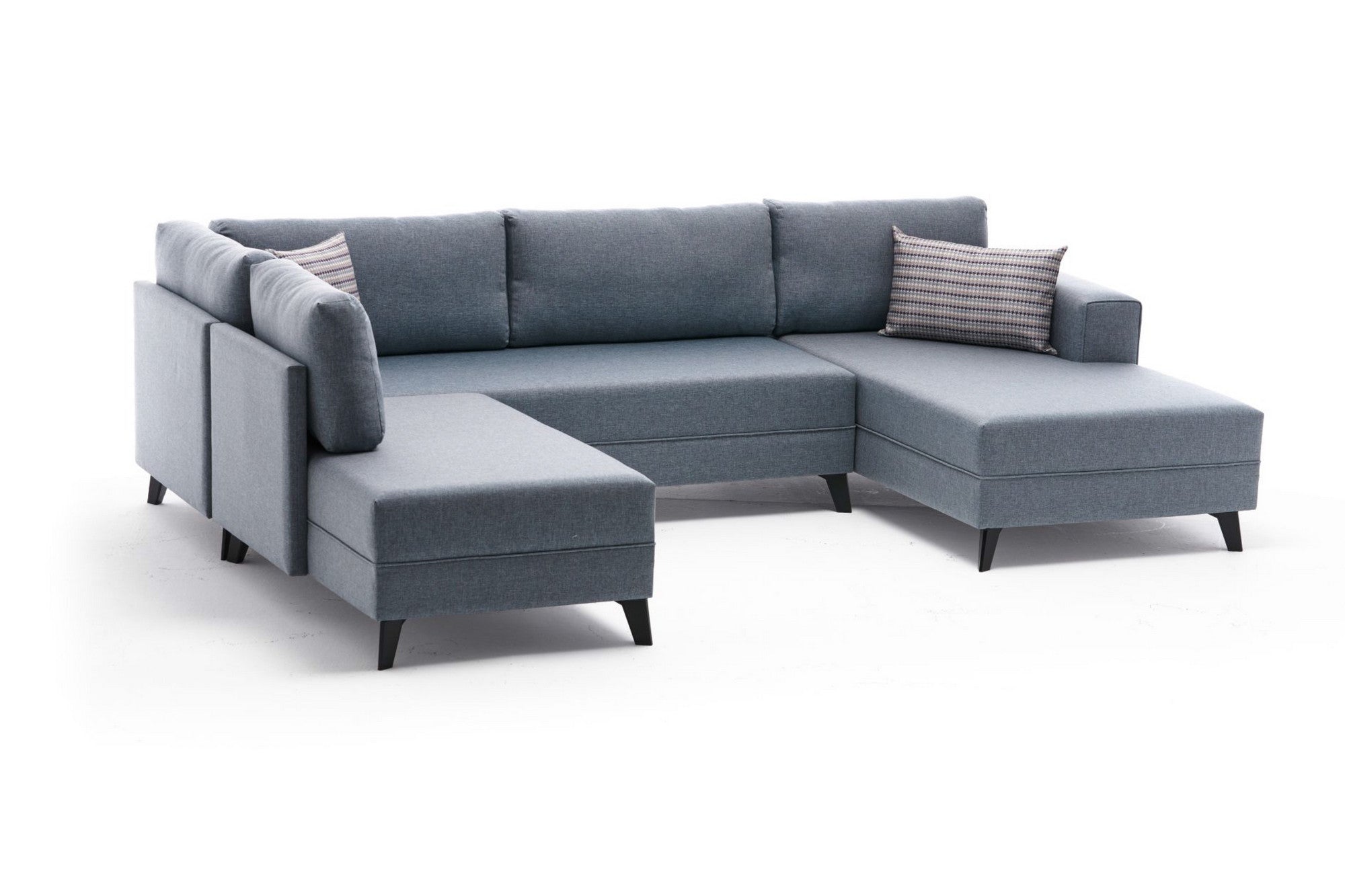 Sofá-cama de canto moderno, tecido azul, 300 cm | Estrutura de madeira de abeto, espuma 28 DNS, fácil de limpar | Perfeito para espaços industriais e escandinavos