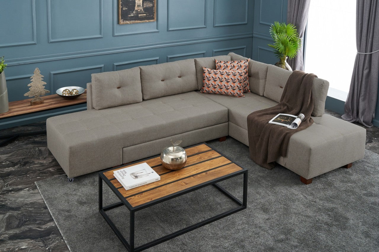 Sofá-cama de canto moderno – 280 cm – creme – 100% poliéster