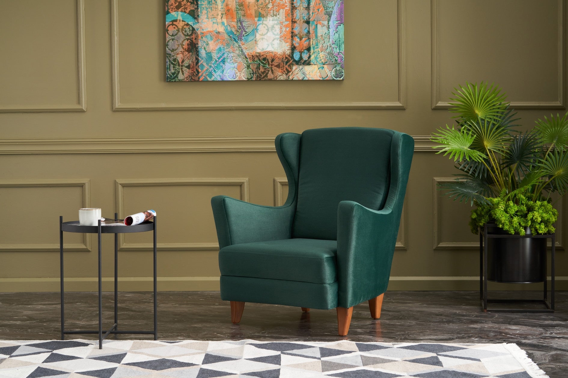 Poltrona Elegante – 77x98x80 cm – Verde – Madeira de Faia e Veludo 100% Poliéster