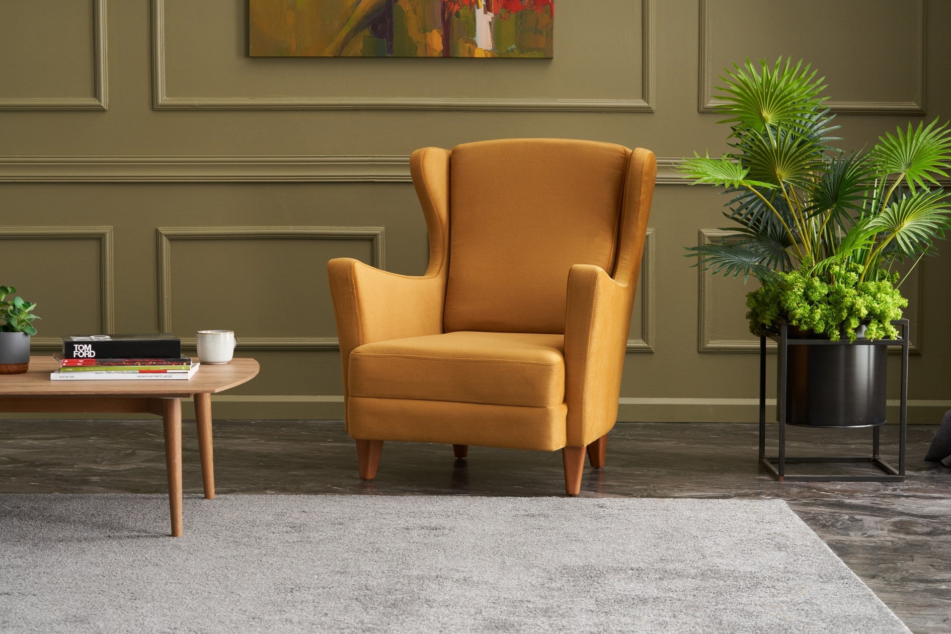 Poltrona Elegante – 77 cm L x 98 cm A x 80 cm P – Dourado – Veludo