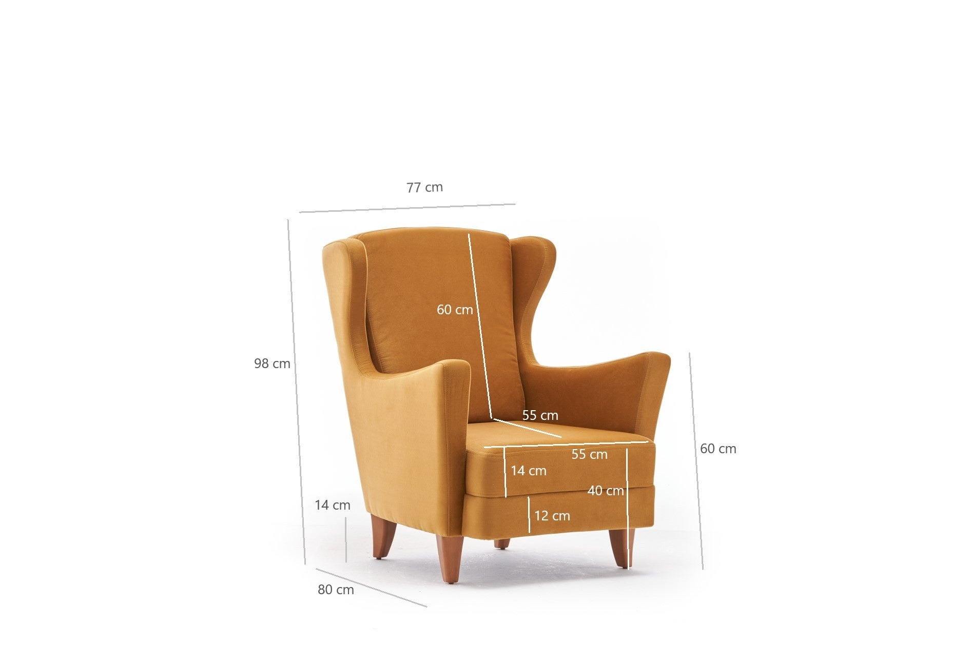 Poltrona Elegante – 77 cm L x 98 cm A x 80 cm P – Dourado – Veludo