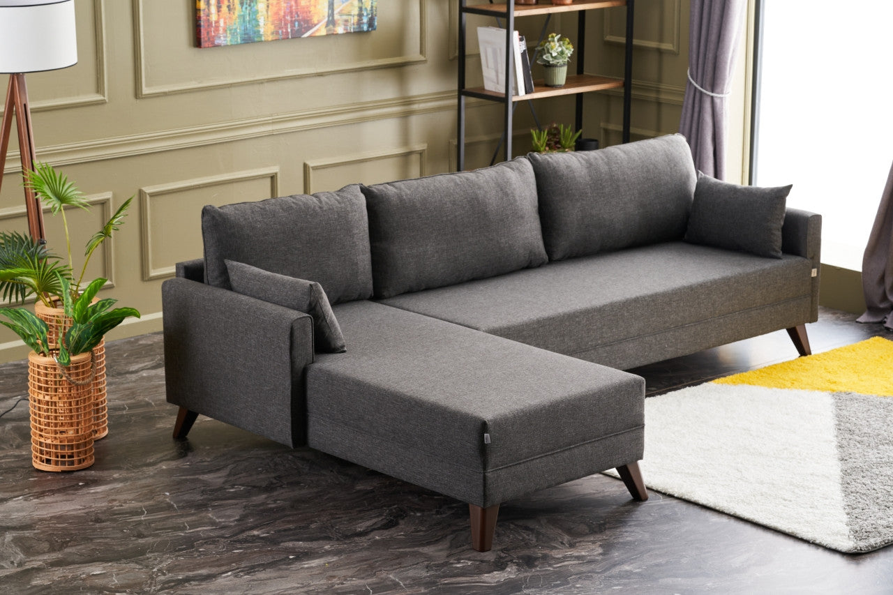 Sofá de canto moderno – 275 cm – antracite – madeira de abeto e MDF