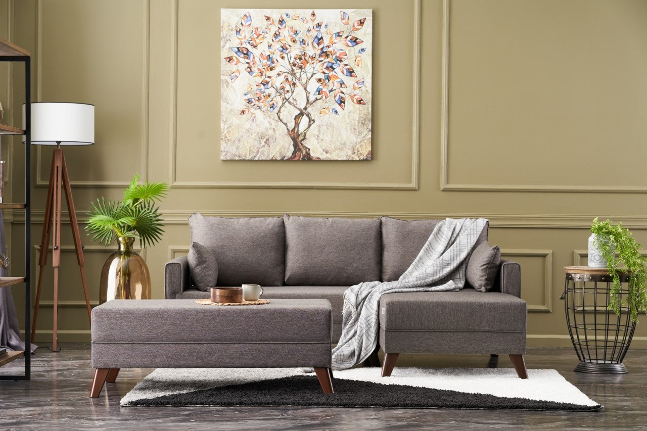 Sofá-cama de canto – 205 cm – castanho – madeira de abeto e MDF