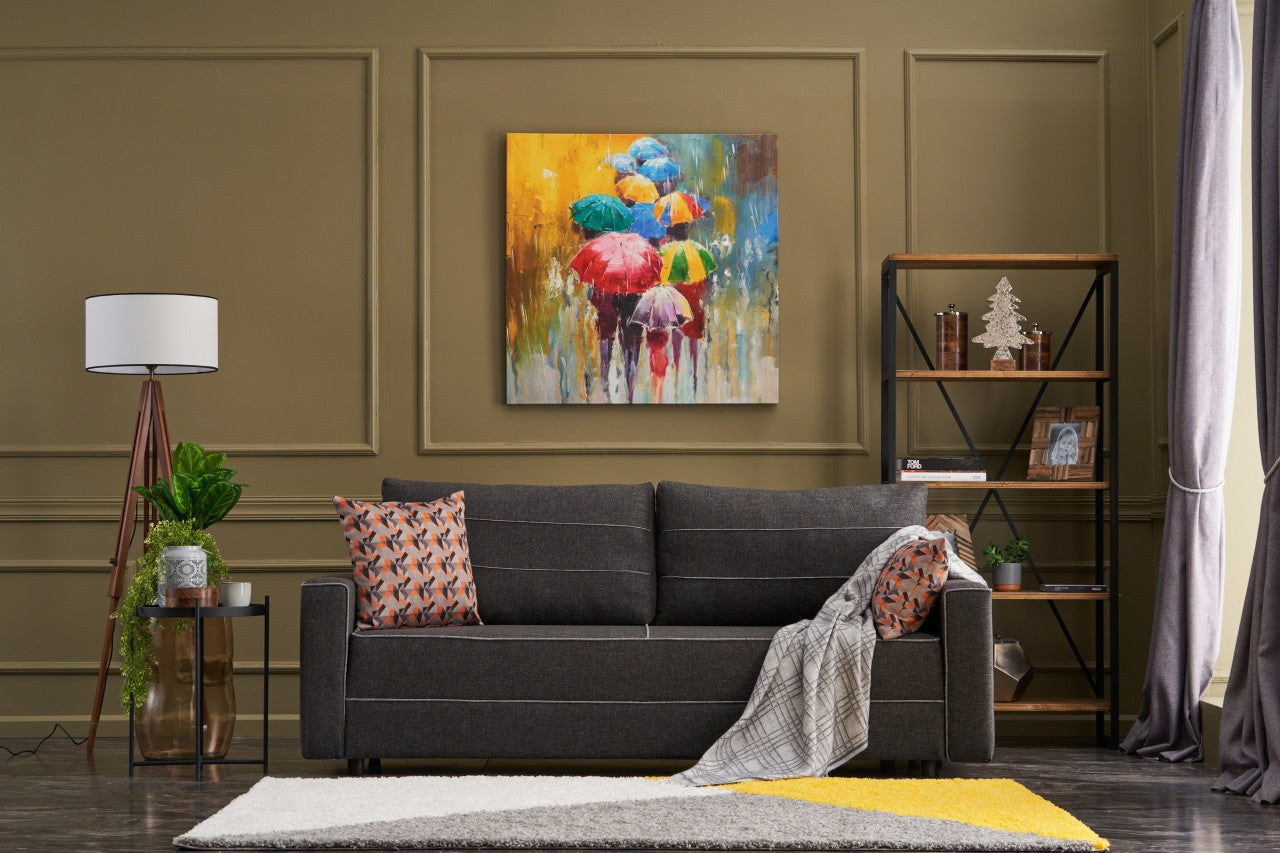 Sofá-cama moderno de 3 lugares, antracite, 215 cm | Estrutura em madeira de abeto e MDF, 100% poliéster, fácil de limpar | Perfeito para decoração residencial, hoteleira e escandinava