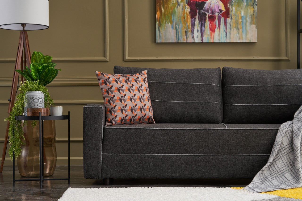 Sofá-cama moderno de 3 lugares, antracite, 215 cm | Estrutura em madeira de abeto e MDF, 100% poliéster, fácil de limpar | Perfeito para decoração residencial, hoteleira e escandinava