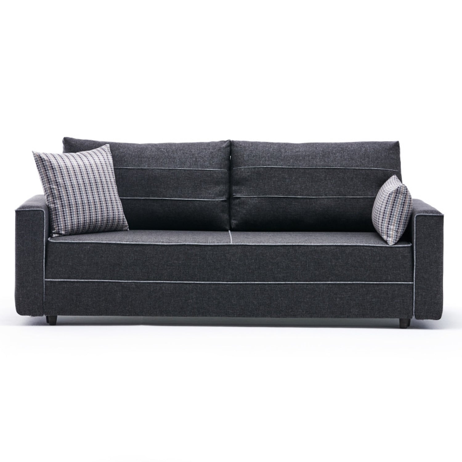 Sofá-cama moderno de 3 lugares, antracite, 215 cm | Estrutura em madeira de abeto e MDF, 100% poliéster, fácil de limpar | Perfeito para decoração residencial, hoteleira e escandinava