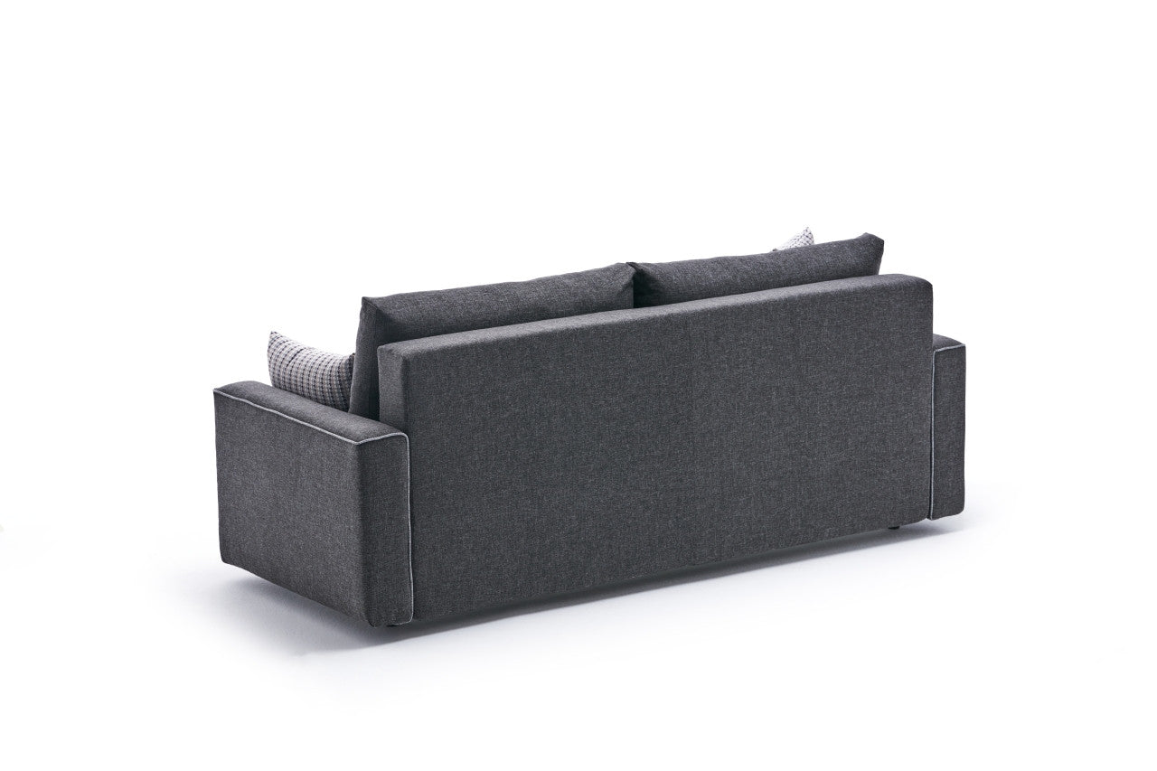 Sofá-cama moderno de 3 lugares, antracite, 215 cm | Estrutura em madeira de abeto e MDF, 100% poliéster, fácil de limpar | Perfeito para decoração residencial, hoteleira e escandinava